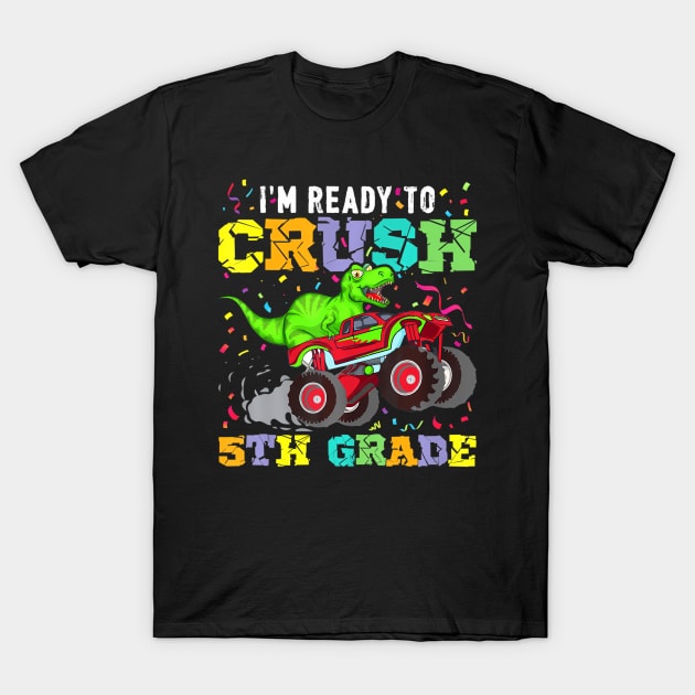 T-Rex Ready To Crush 8th Grade Back to School Monster Truck T-Shirt by mccloysitarh